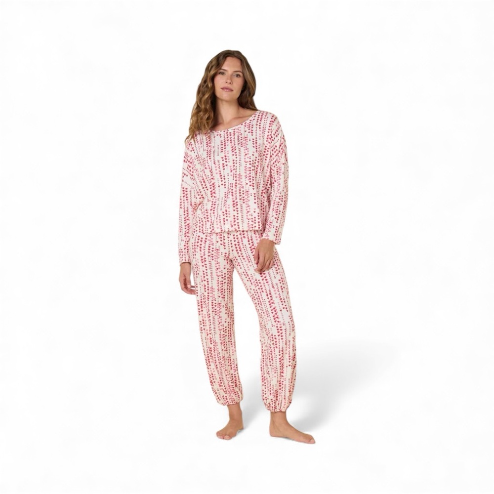 The Cat’s Pajamas Confetti Dot Pima Knit Pullover Set White Pink‎ women’s small